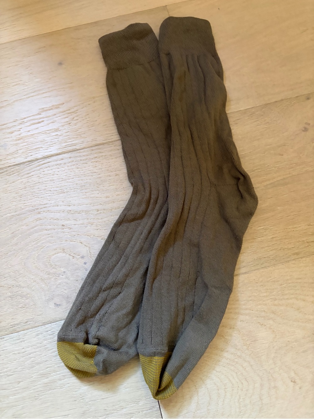 Gold ToeMen's Ribbed Cotton-Blend Socks in Olive with Mustard Toe